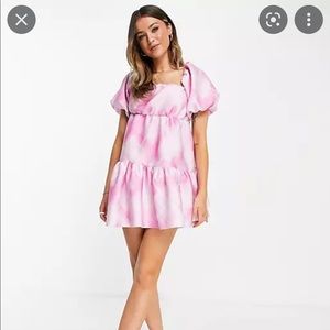 Pink asymmetric ruched smock dress
